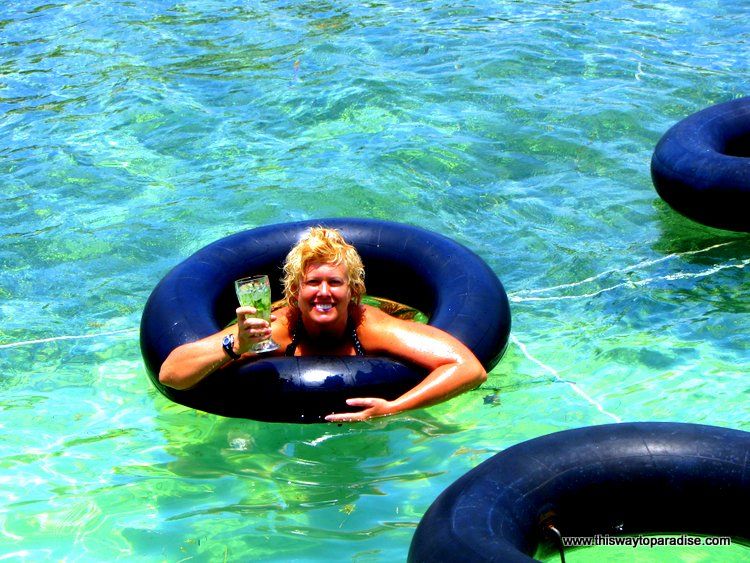 Val in the inner tubes at Palapa Bar