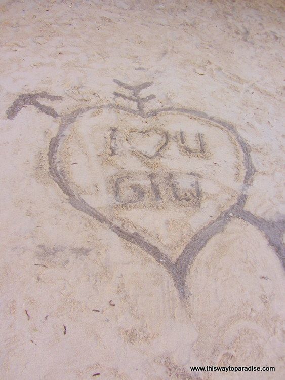 I Love You Gili in the sand