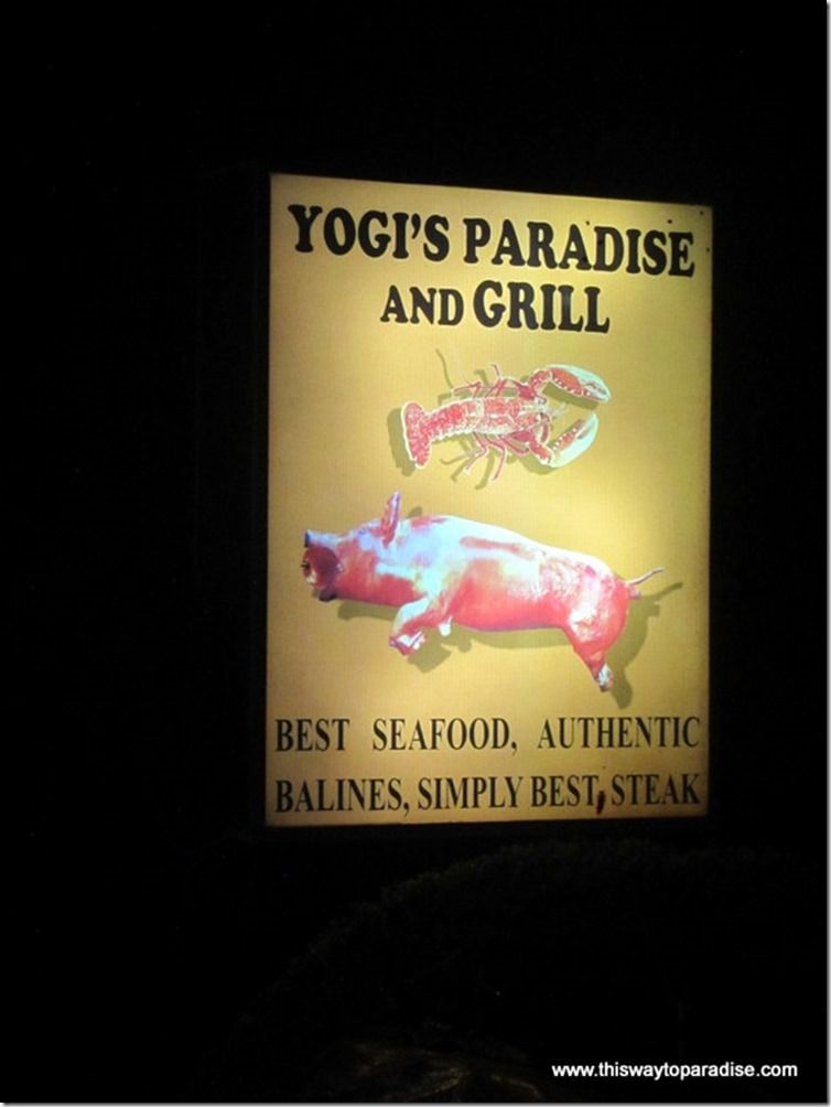 Yogi's Paradise and Grill sign, a restaurant in Kuta, Bali